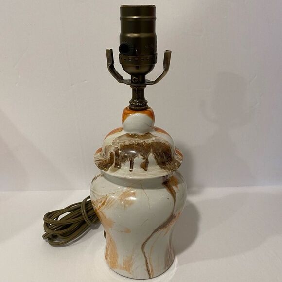 Unknown Other - Vintage Mid-Century Marbled Ceramic Table Lamp – Swirl Glaze Accent